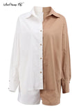 Splicing Chic Two Piece Women Shorts Suits Oversized Shirt And Shorts Summer Outfit Ladies Button Long Sleeve