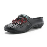 Zingj Summer New Flat-Soled Low-Heeled Women's Shoes National Style Leather Flower Slippers Hollowed-Out Breathable Comfortable Hole