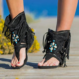 Zingj New Fringed Flat Toe Sandals Large Size Wish Hand Beaded Roman