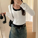 Fake Autumn Blouses With Slim Underwear, Long Sleeves And Short