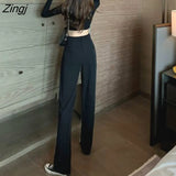 Women Casual Suit Pants Solid High Waist Slim All-match Full-length Trousers High Quality Thin Button Streetwear Ulzzang