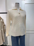 Zingj And Winter New POLO Lapel Twist Pullover Sweater Female Bf Han Fan Loose Foreign Style V-Necked Knitted