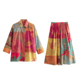 Spring Printed Loose Shirt 2981045 Printed Half Skirt