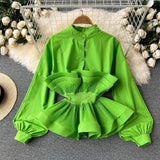 Zingj Shirt Female Design Sense Small Three-Dimensional Pressure Pleated Flounce Waist Show Thin Temperament Versatile