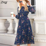 Ditsy Floral Print Chiffon Cutout Maxi Dress For Women Sexy O-neck Long Sleeve Party Dress 2023 Spring Autumn