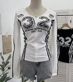 Shooting Sports Wind Crash Color Print Semi-Zip V-Neck Long-Sleeved T-Shirt With Thin Velvet Bottom Short Top