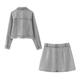 New Artificial Pearl Denim Jacket 5862065 Miniskirt