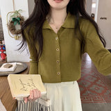 Zingj New Polo Collar Button Thread Knitted Sweater Chic French Retro Inner Long-Sleeved