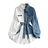 Zingj Spliced Corduroy Lapel Dress 2023 Autumn And Winter New Korean Version Waist Shows Thin Irregular Medium