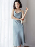 Summer Satin Dress 2022 Strapless Spaghetti Strap Long Backless Dresses Party Casual Basic Maxi Dress Women