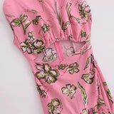 Spring Round-Collar Sleeveless Print Hollowed-Out Dress