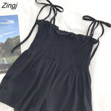 Women Off Shoulder Stretch Solid Elegant Adjustable Chiffon Soft Lady Spaghetti Strap Top Summer Sexy Girls Crop
