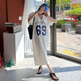 Zingj Chic Spring Autumn French Lazy Wind Letter Short-Sleeved Dress Loose Casual Niche T-Shirt Long
