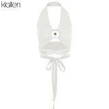 Summer Sexy Hollow Out Backless Bandage Solid Rib Knit Women Tank Top 2021 New Simple Casual Skinny Basic Female