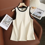 New Rice-White Sleeveless Spliced Slim Lady's Bottomed Vest