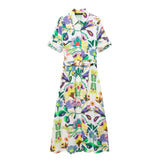 Spring Flower Printed Poplin Shirt Dress