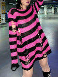 Distressed Stripe Longline Sweater- Outfit