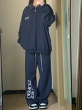 Navy Blue Printed Baggy SweatpantsOutfit
