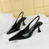 Zingj Retro Simple Women's Shoes Wine Glass With High Heel Shallow Small Square Head Hollow Back Trip Strip After Empty Single