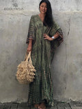 Quick-drying Black Indie Folk Embroidered Long Summer Beach Dress Moroccan Kaftan Plus Size Women Beachwear Maxi Dress