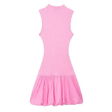 New Balloon Version Rib Slim Dress With Bare Back