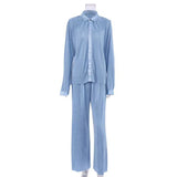 Autumn Two Piece Wide Leg Pant Suits 2022 Women Tracksuit Sets Casual Single Breasted Female Turn Down Collar Shirts