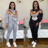 Two Piece Set Women Track Suit Tops And Pants Hooded Suit Fashion Big Sequins Jogging Femme Sets Two Piece Outfits Sweat