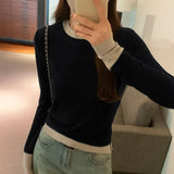 Collision Design Two Long-Sleeved T-Shirts Women's Autumn And Winter New Slim Cashmere Warm Bottomed