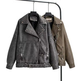 Zingj New Autumn Wear Wash PU Leather Lapel Loose Large Version Leather Coat