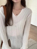 Sense Of Design For A Minority Split Sweater The New Autumn Style Shows A Thin V-Neck Long-Sleeved