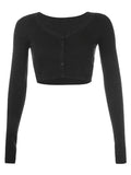 Ribbed Long Sleeve Button Crop Top- Outfit