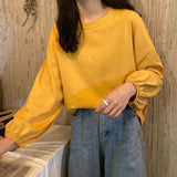 Long Sleeve T-shirts Women Basic Tops Lantern-sleeve Baggy Tshirts O-neck Preppy Style Casual Candy Colors Korean