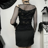 Autumn New Personality Women's Wear Dark Wind Hot Girl Sexy Slim Grid Hole Long-Sleeved Top