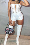 Women Sexy Nightclub Jumpsuit Solid Color Tube-Top Sleeveless Backless Hollow Out Bandage Slim-Fit Bodysuit