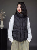 White Duck Down Down Vest Female 2024 Light Standing Collar Design Sense Draw Rope Warm Vest Wearing Casual Vest-Outfit