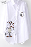 New White Shirt Casual Button Up Turn Down Collar Female Blouse Long Sleeve Cotton Blouse Embroidery Blouse Lady 5083