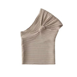 Spring Rib Knitted Asymmetrical Blouse