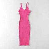 And Winter New Rib Flute Dress Elastic Tight Suspender Dress Knitted