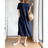 Women O-Neckline Knee-length Cotton Dress Plus Size M-4XL Short Sleeve Loose Swing Dress female casual straight dresses