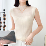 Zingj New Lady Spring And Autumn With Vest Female Worsted Wool Sleeveless Jacket Hollow Out Thin Knit Bottom