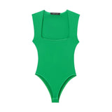 New Square Collar Solid Color Slim Sexy Sleeveless Jumpsuit
