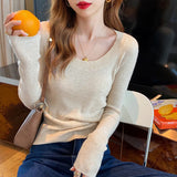Zingj Neck Sweater 2023 New Female White Bottomed Sweater With Spring And Autumn Thin Sweater Long Sleeves Early Autumn