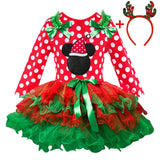 Dot Baby Girl Christmas Santa Dress Cartoon Snowman Print Tutu Red Long Sleeves Toddler Xmas Party Dress New Year