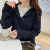 Zingj And Winter New POLO Lapel Twist Pullover Sweater Female Bf Han Fan Loose Foreign Style V-Necked Knitted