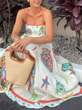 Printed Pockets Strap Long Dress For Women Causal Loose Sleeveless Backless Dresses 2024 Summer New Female Vacation