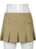 Pleated Mini Denim Skirt Women High Waist A Line Brown Micro Skirt Femme Girls Hot Jeans Skirts Grunge Bottom