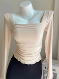 Neck Pleated Long Sleeved Slim Top Women Pure Desire Double Layer Thin Undershirt Hotsweet Korean Fashion Spring