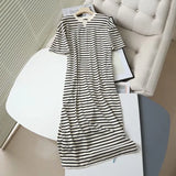 New Short-Sleeved Cotton Striped Simple Wind Dress In