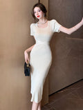 Zingj Style Design Short-Sleeved Knitted Dress For Women In Summer, A New High-End Dress With Thin Waist And