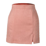 Womens High Waist Faux Suede Double Front Bodycon Mini Hip Skirt Female Pencil A-line Shorts Woman School Girl Skater Skirt